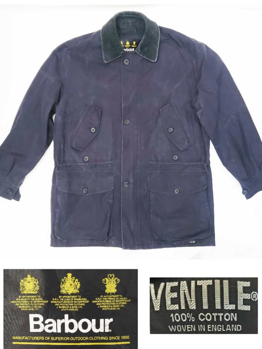 90s Barbour Ventile Men's Endurance Blue Vintage Unpadded Jacket Parka Hood L